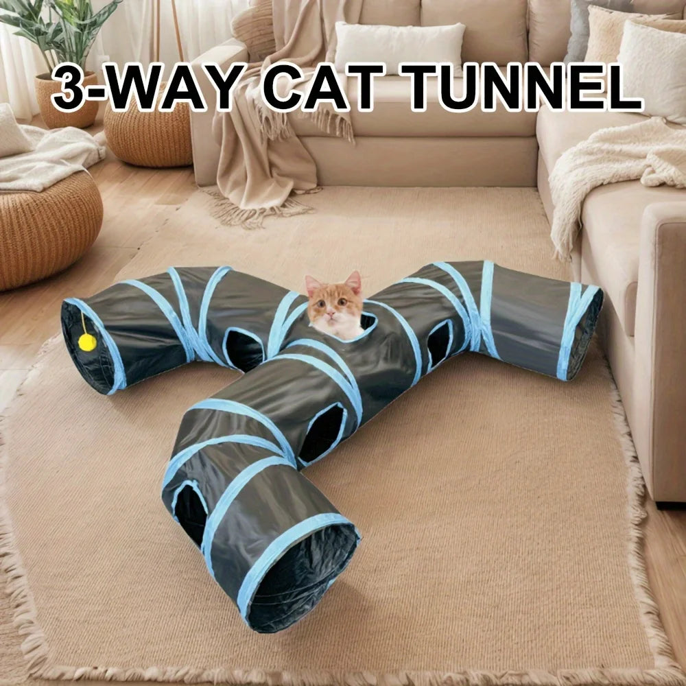 Three-Way Collapsible Cat Tunnel – Interactive Play Tunnel