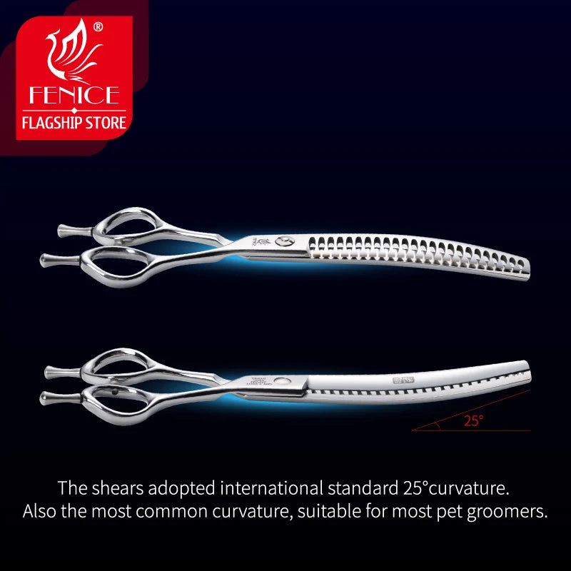 Fenice Professional Dog Grooming Shears – Curved Thinning & Chunkers