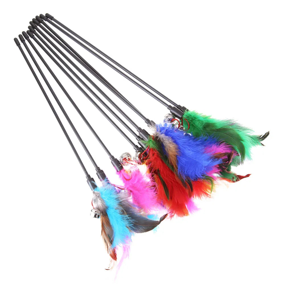 Feather Wand Cat Teaser – Interactive Play Wand (5/10/15 Pack)