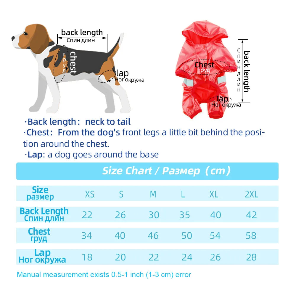 Waterproof Dog Raincoat – Reflective Jumpsuit for Small Dogs