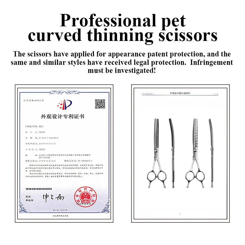 Fenice Professional Dog Grooming Shears – Curved Thinning & Chunkers