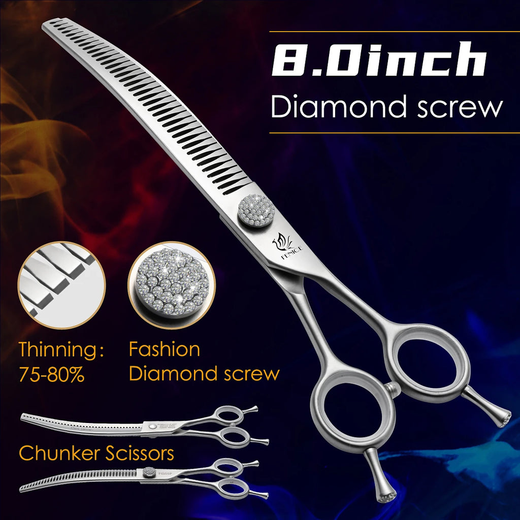 Fenice Professional Dog Grooming Shears – Curved Thinning & Chunkers