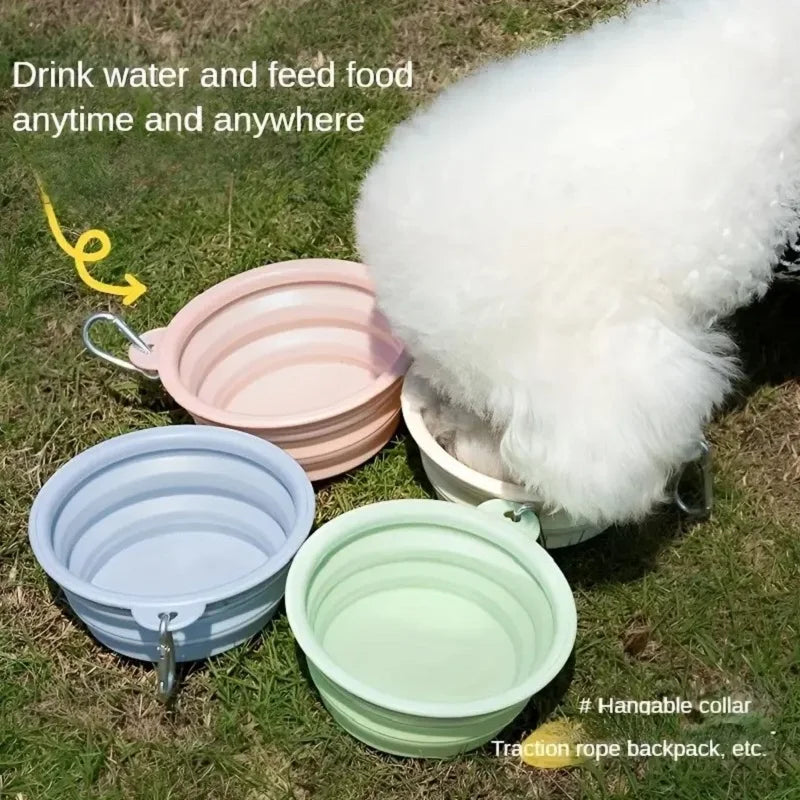 Collapsible Silicone Travel Bowl – 2-in-1 Food & Water Dispenser with Carabiner