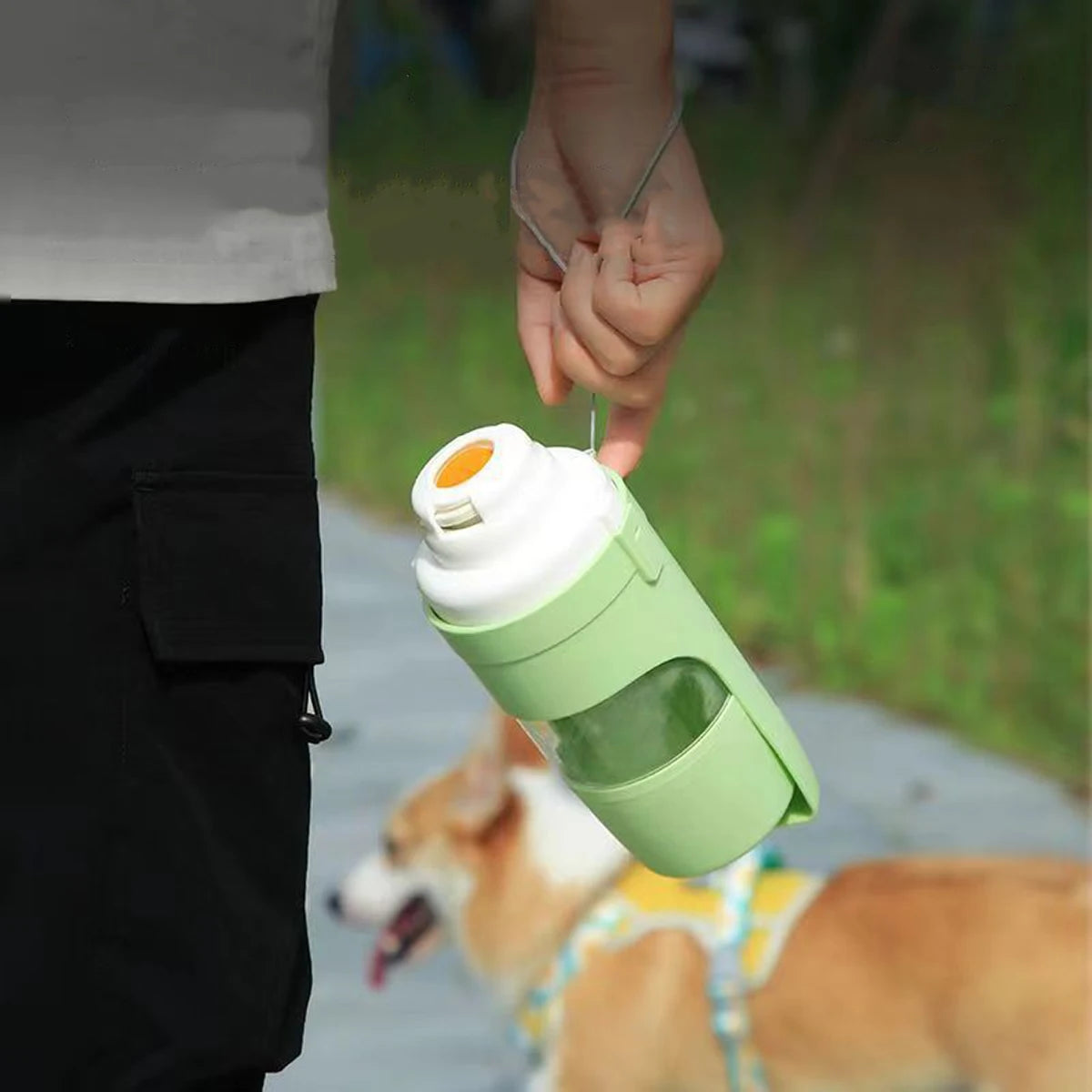 Portable Pet Water Bottle with Food Storage – Travel Feeder