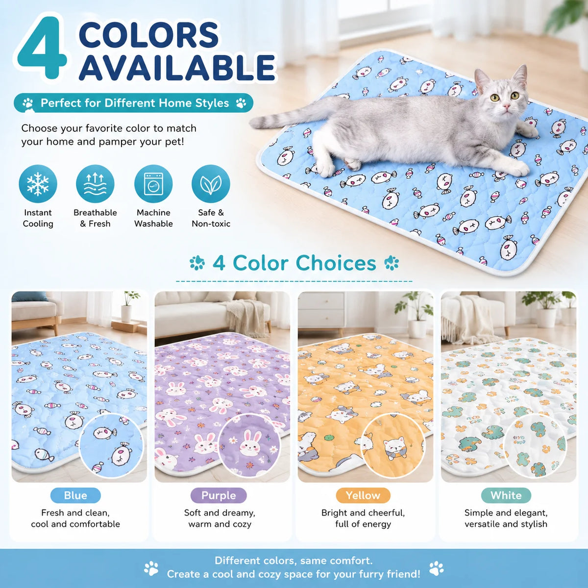 Ice-Silk Cooling Mat – Cute Cartoon Self-Cooling Pet Pad