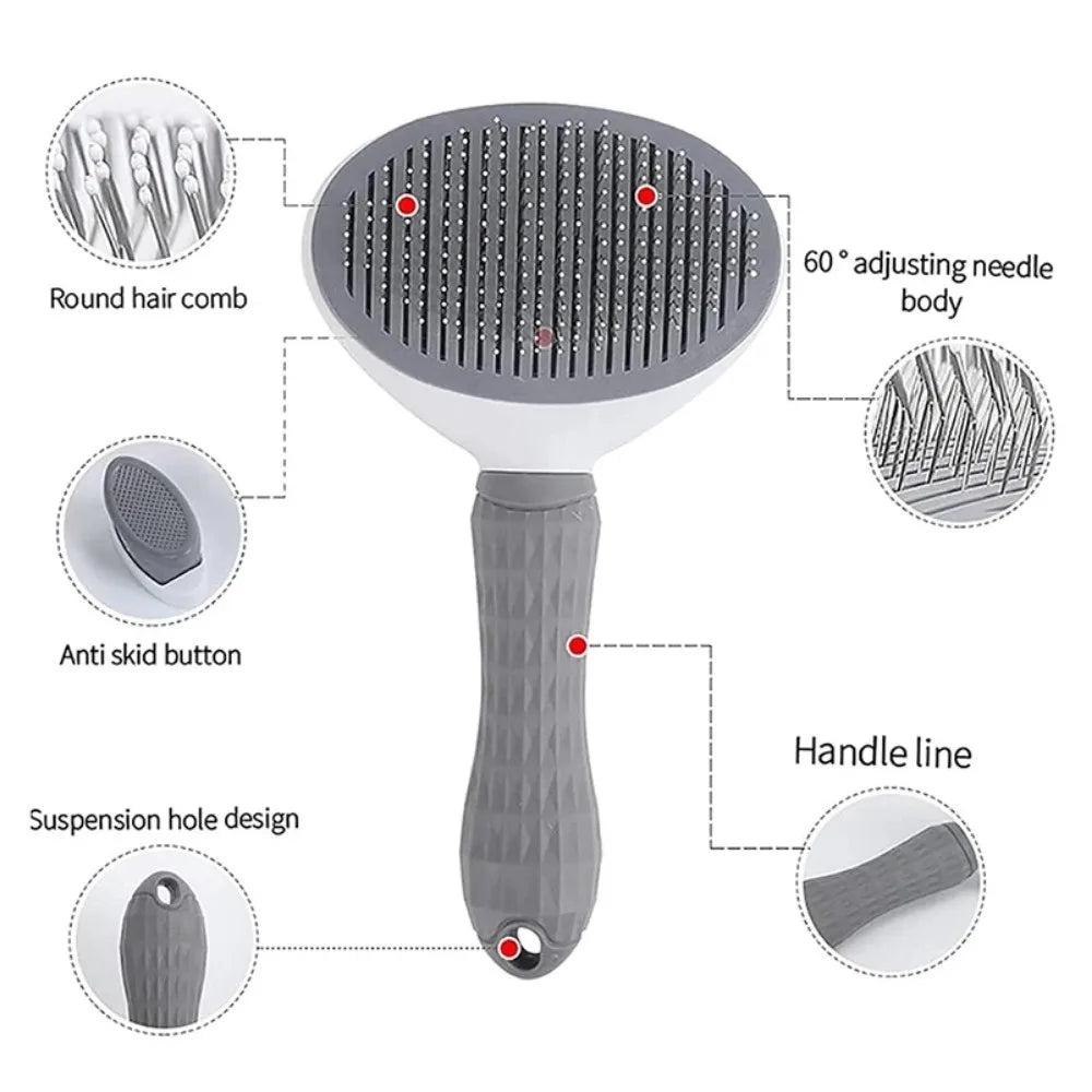 One-Click Pet Hair Removal Comb – Retractable-Pin Slicker