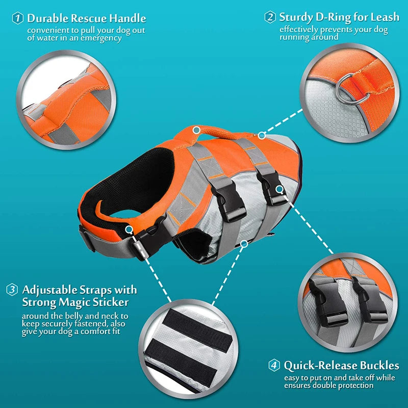 Dog Life Jacket – Reflective Safety Vest for Swimming