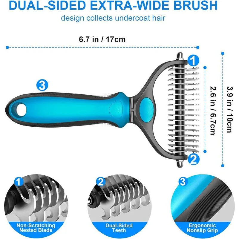 2-in-1 Stainless Deshedding Brush – Hair Remover with Knot Cutter