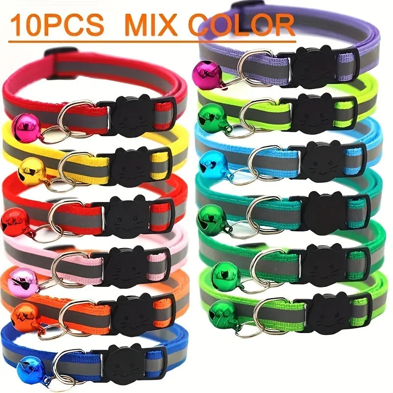 Reflective Breakaway Cat Collars – 10-Pack with Bells