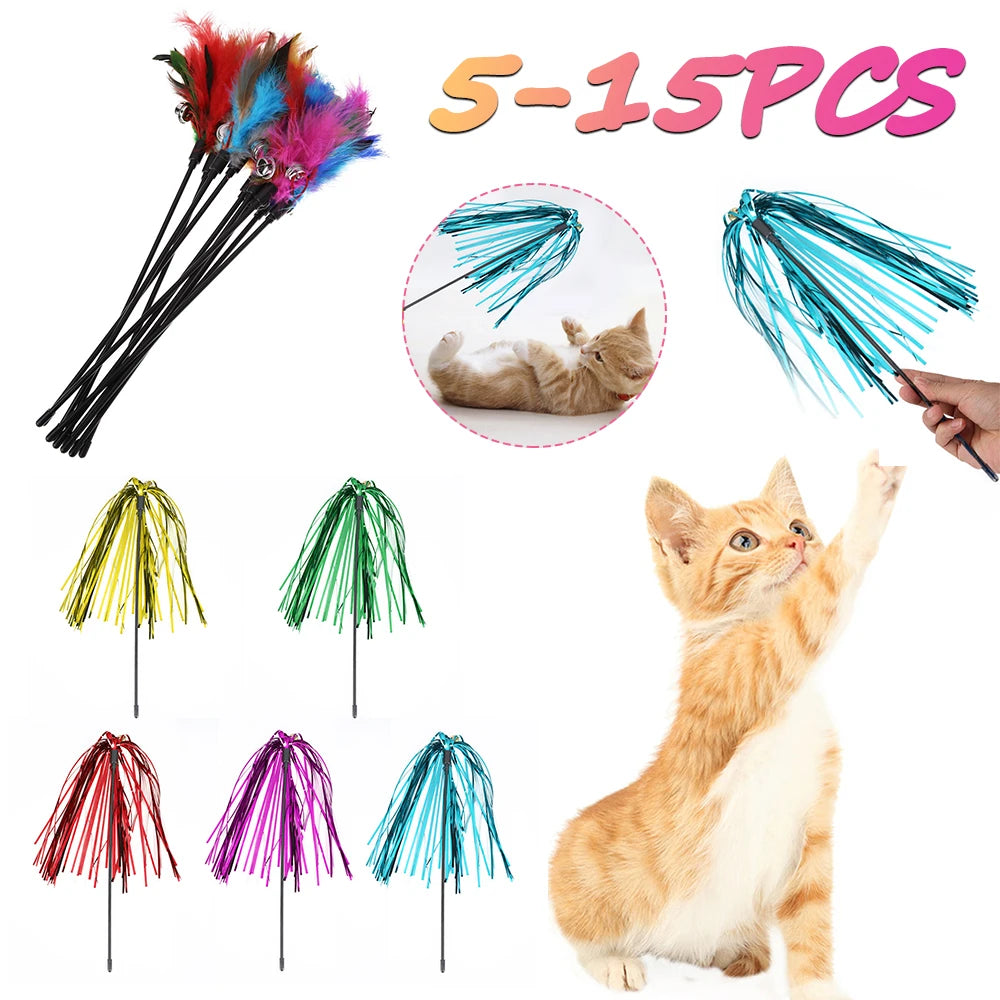 Feather Wand Cat Teaser – Interactive Play Wand (5/10/15 Pack)