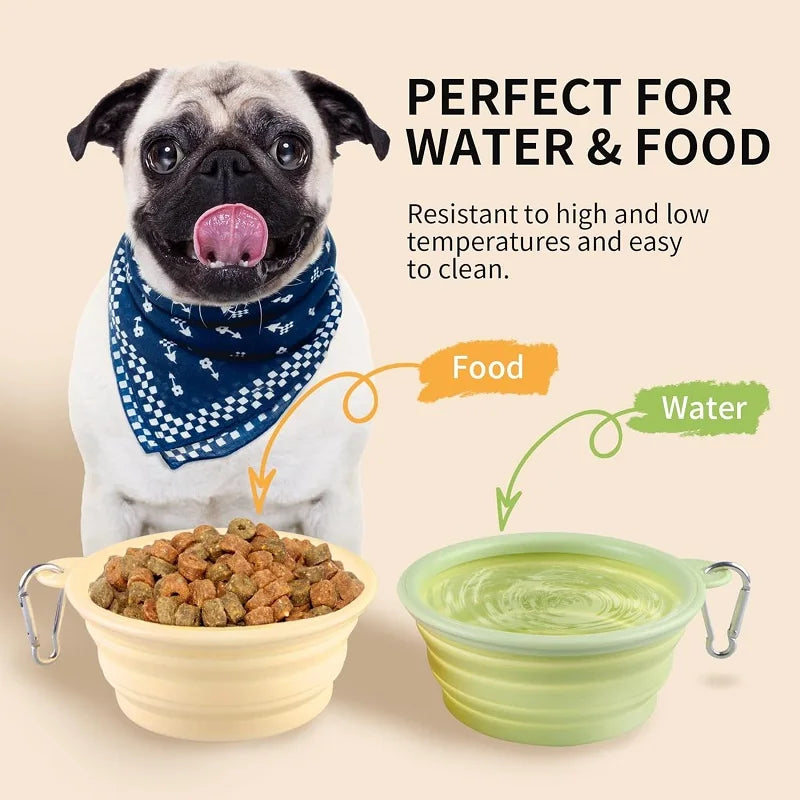 Collapsible Silicone Travel Bowl – 2-in-1 Food & Water Dispenser with Carabiner
