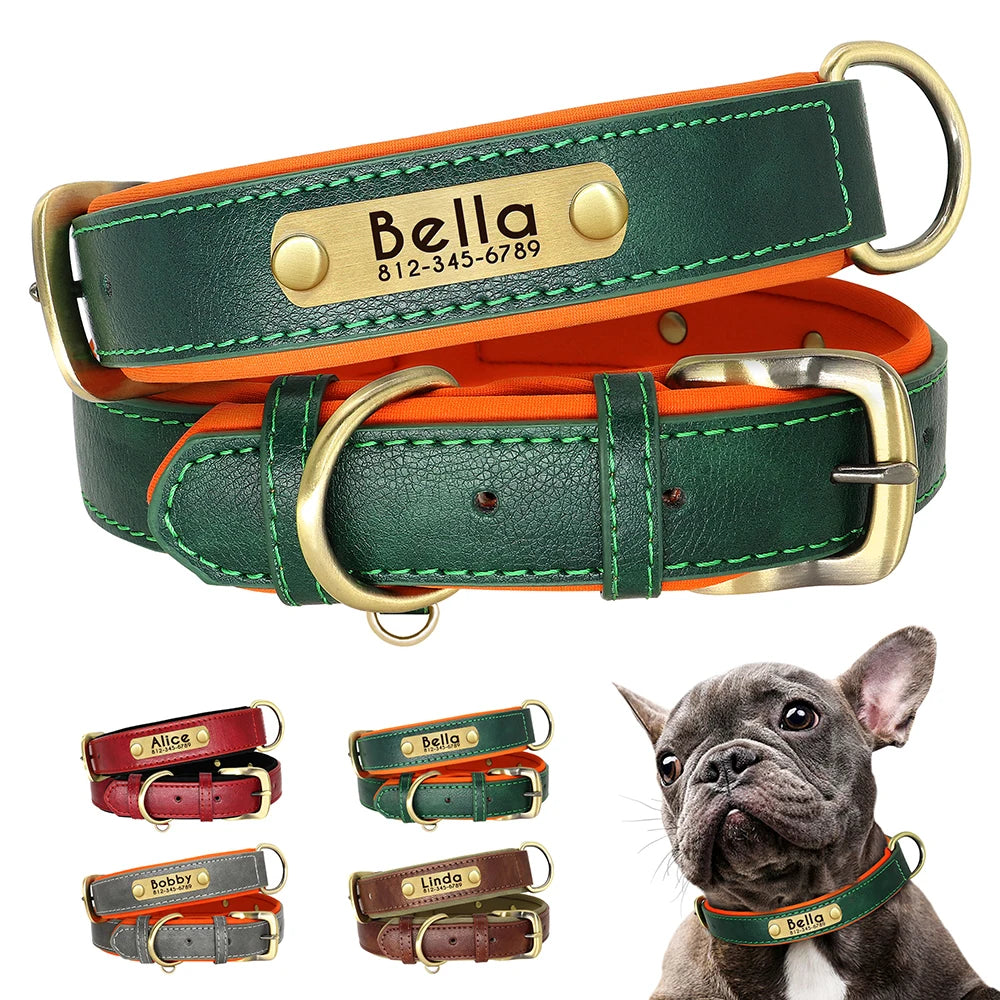 Personalized PU Leather Dog Collar – Free Engraved Nameplate