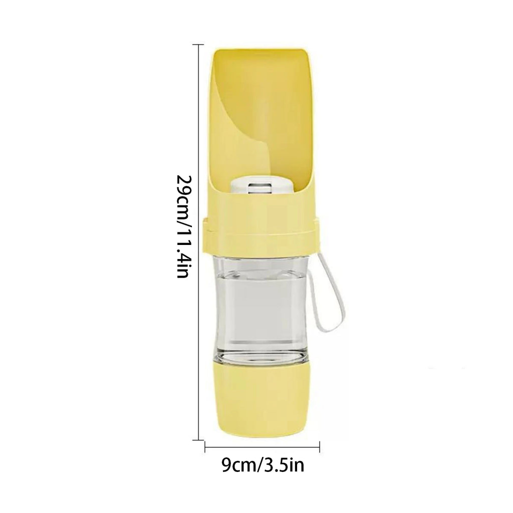 Portable Pet Water Bottle with Food Storage – Travel Feeder