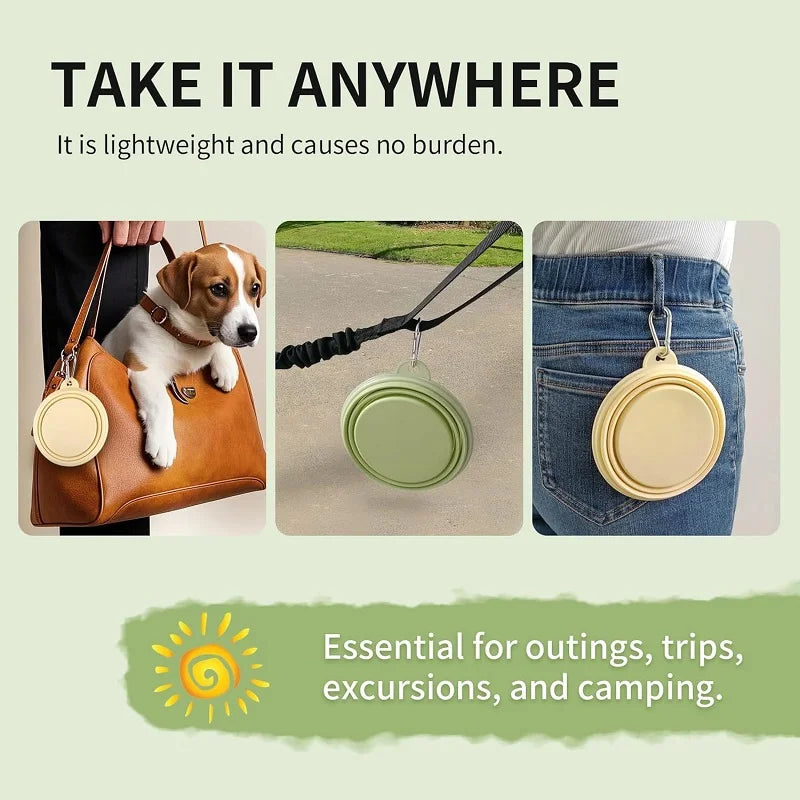 Collapsible Silicone Travel Bowl – 2-in-1 Food & Water Dispenser with Carabiner