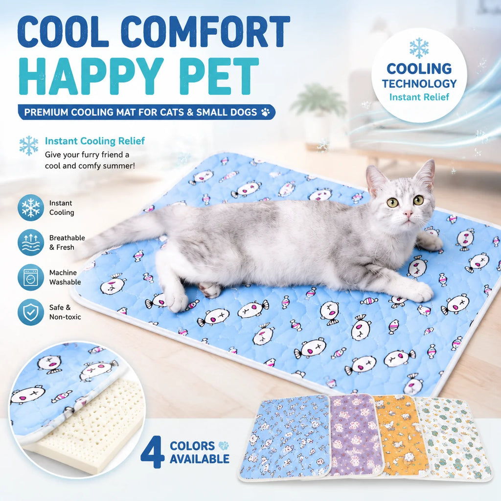 Ice-Silk Cooling Mat – Cute Cartoon Self-Cooling Pet Pad