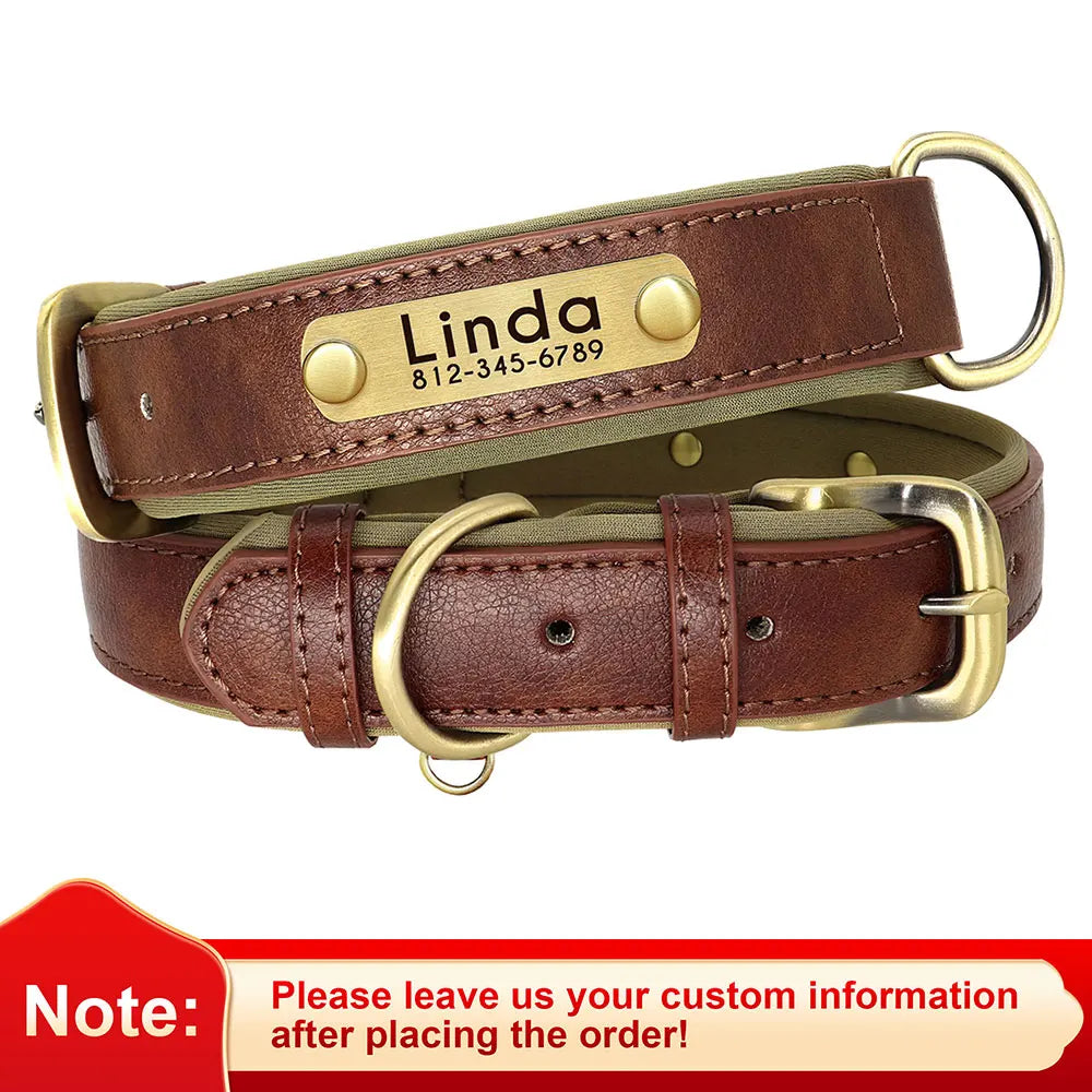 Personalized PU Leather Dog Collar – Free Engraved Nameplate
