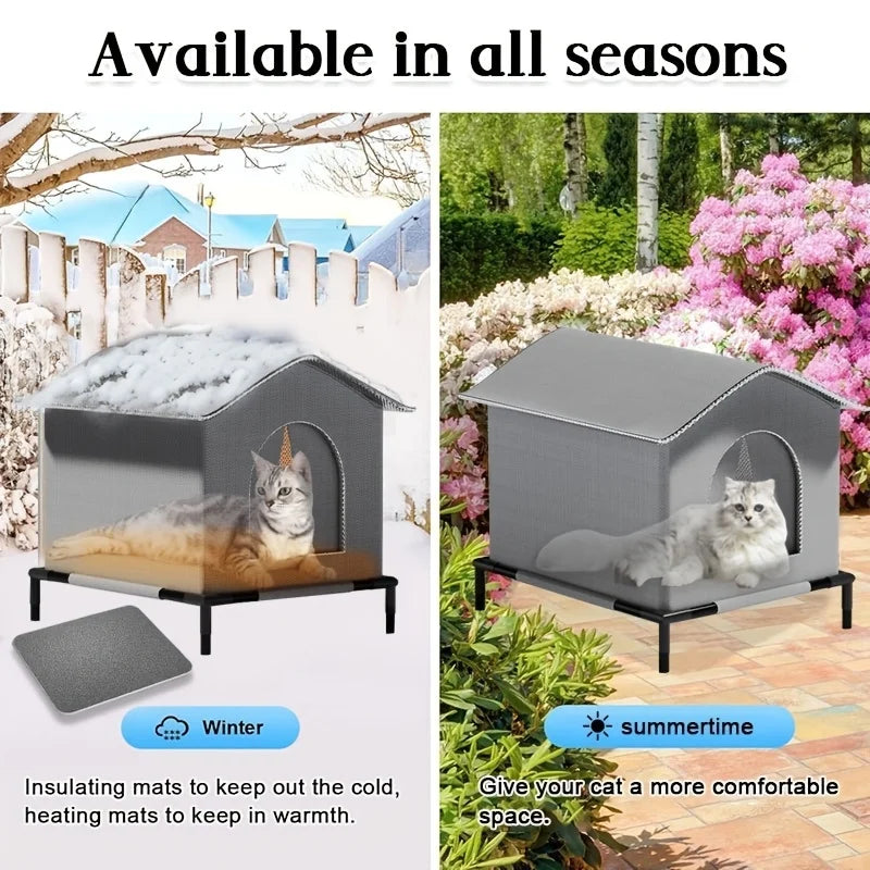 Waterproof Outdoor Cat House – Foldable Shelter with Mat