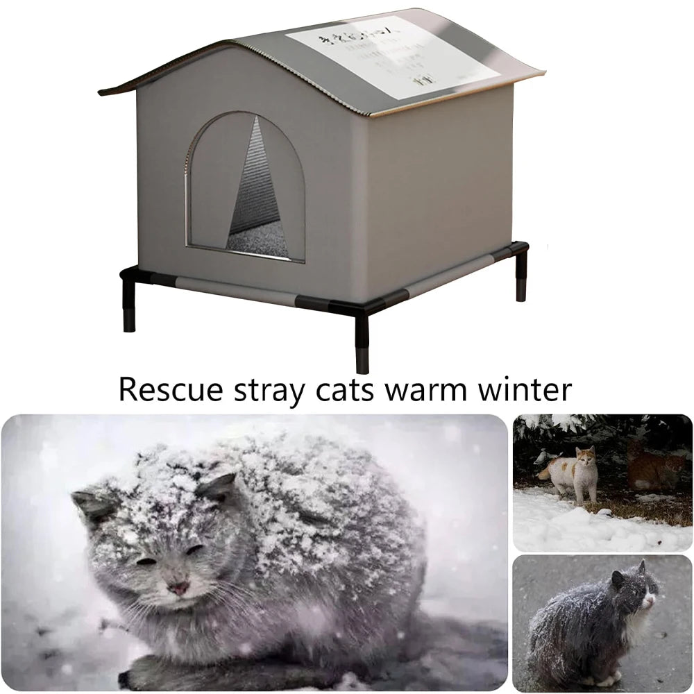 Waterproof Outdoor Cat House – Foldable Shelter with Mat
