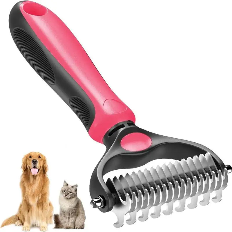 2-in-1 Stainless Deshedding Brush – Hair Remover with Knot Cutter