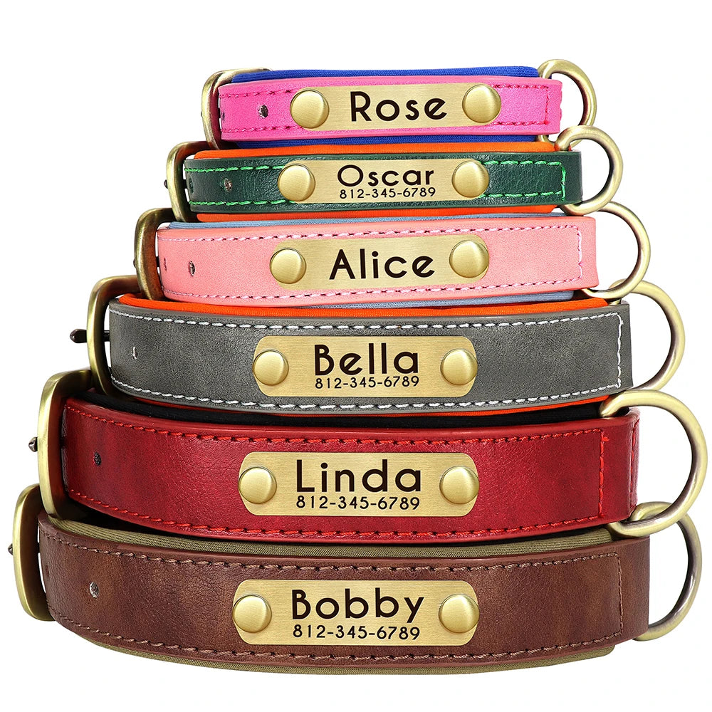 Personalized PU Leather Dog Collar – Free Engraved Nameplate
