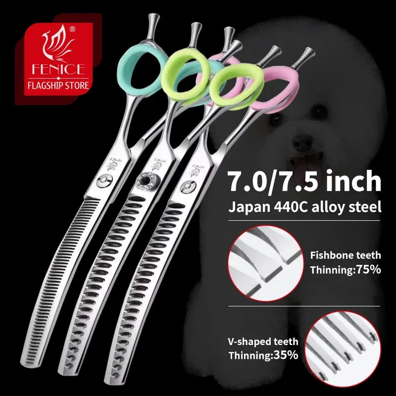 Fenice Professional Dog Grooming Shears – Curved Thinning & Chunkers