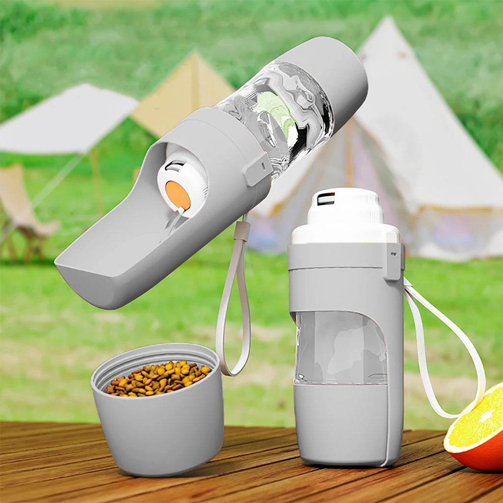 Portable Pet Water Bottle with Food Storage – Travel Feeder