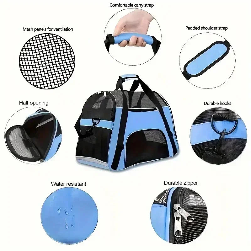 Foldable Mesh Pet Carrier Handbag – Breathable Travel Carrier
