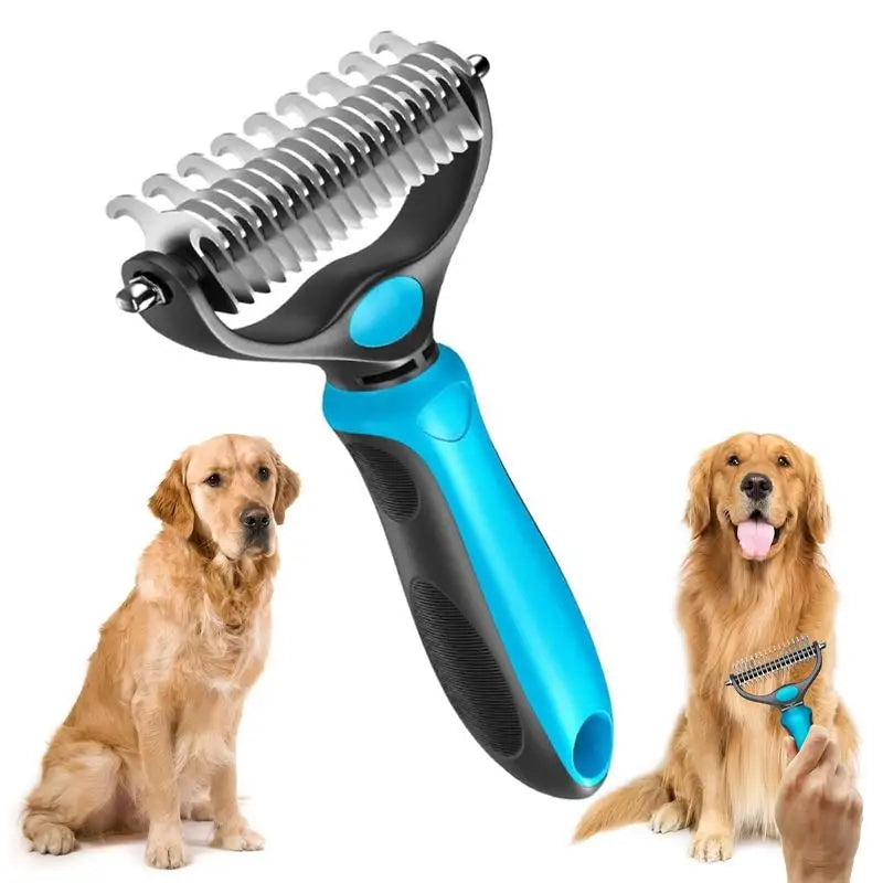 2-in-1 Stainless Deshedding Brush – Hair Remover with Knot Cutter
