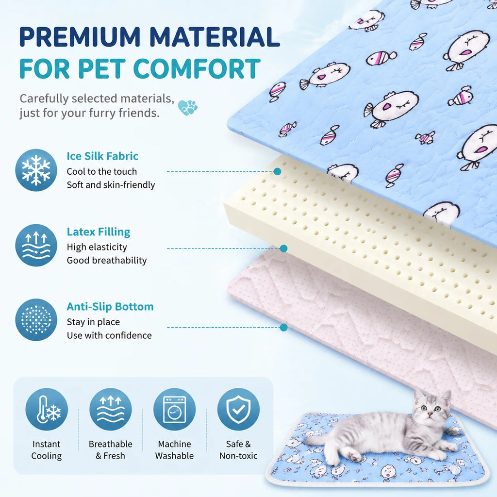 Ice-Silk Cooling Mat – Cute Cartoon Self-Cooling Pet Pad