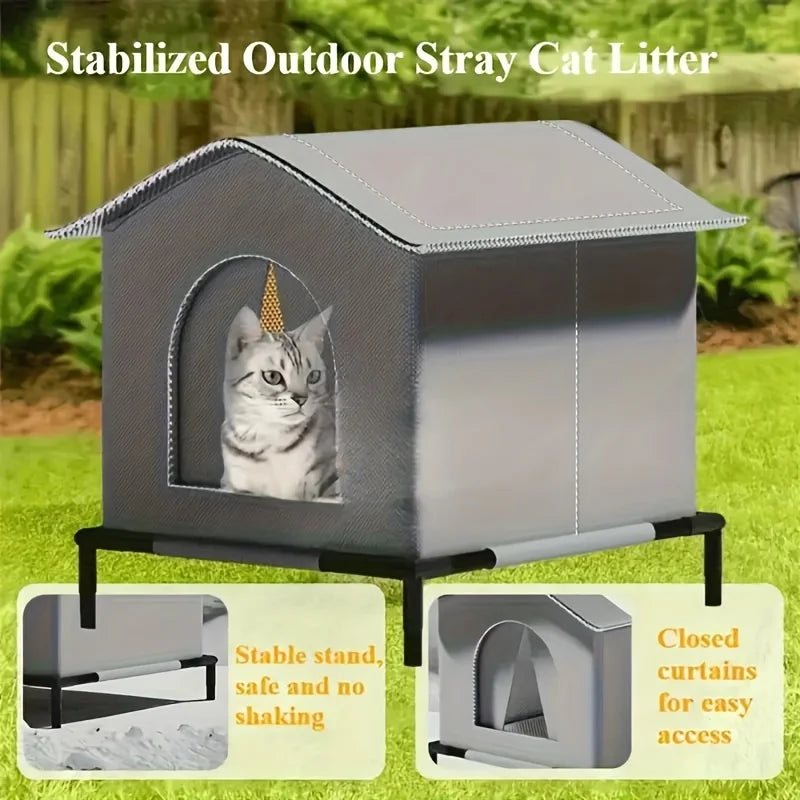 Waterproof Outdoor Cat House – Foldable Shelter with Mat
