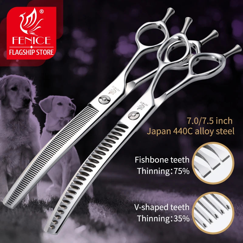 Fenice Professional Dog Grooming Shears – Curved Thinning & Chunkers