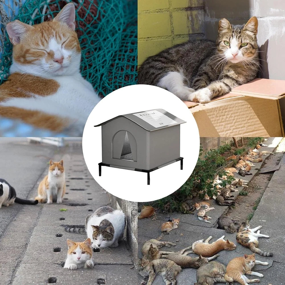 Waterproof Outdoor Cat House – Foldable Shelter with Mat