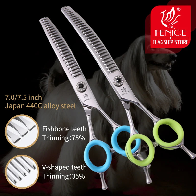 Fenice Professional Dog Grooming Shears – Curved Thinning & Chunkers