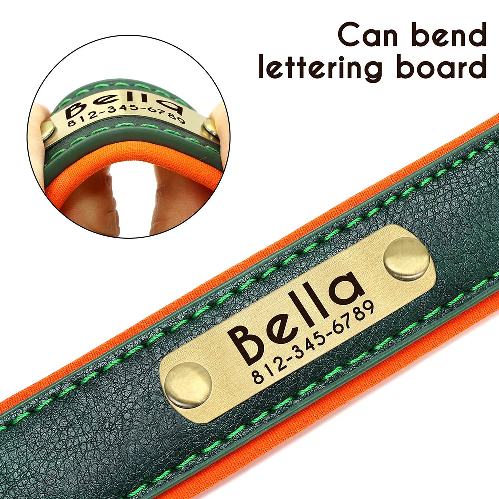 Personalized PU Leather Dog Collar – Free Engraved Nameplate