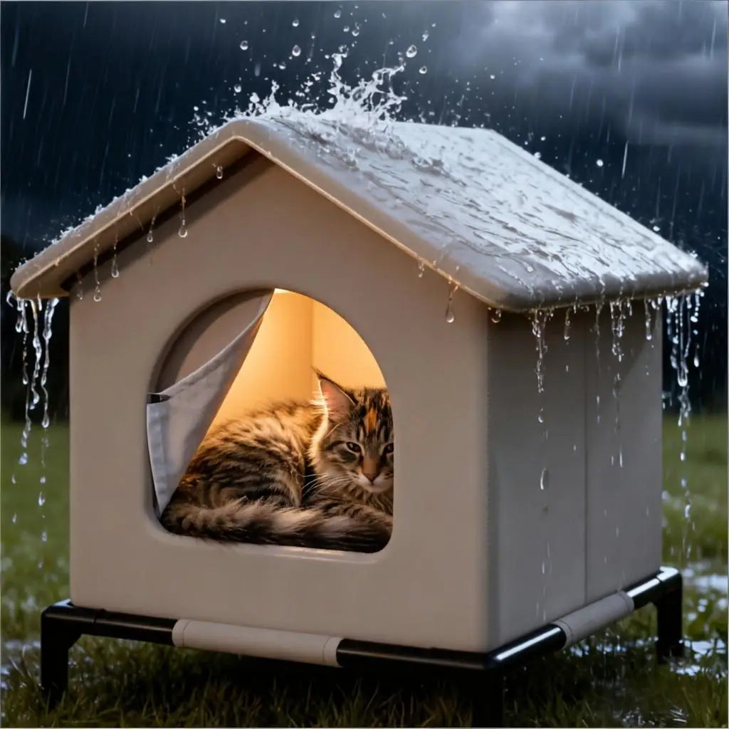 Waterproof Outdoor Cat House – Foldable Shelter with Mat