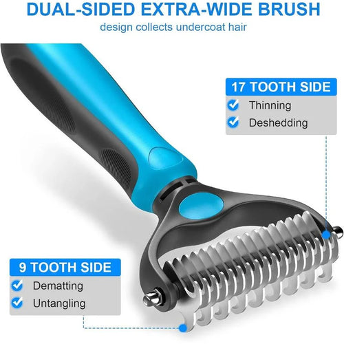 2-in-1 Stainless Deshedding Brush – Hair Remover with Knot Cutter