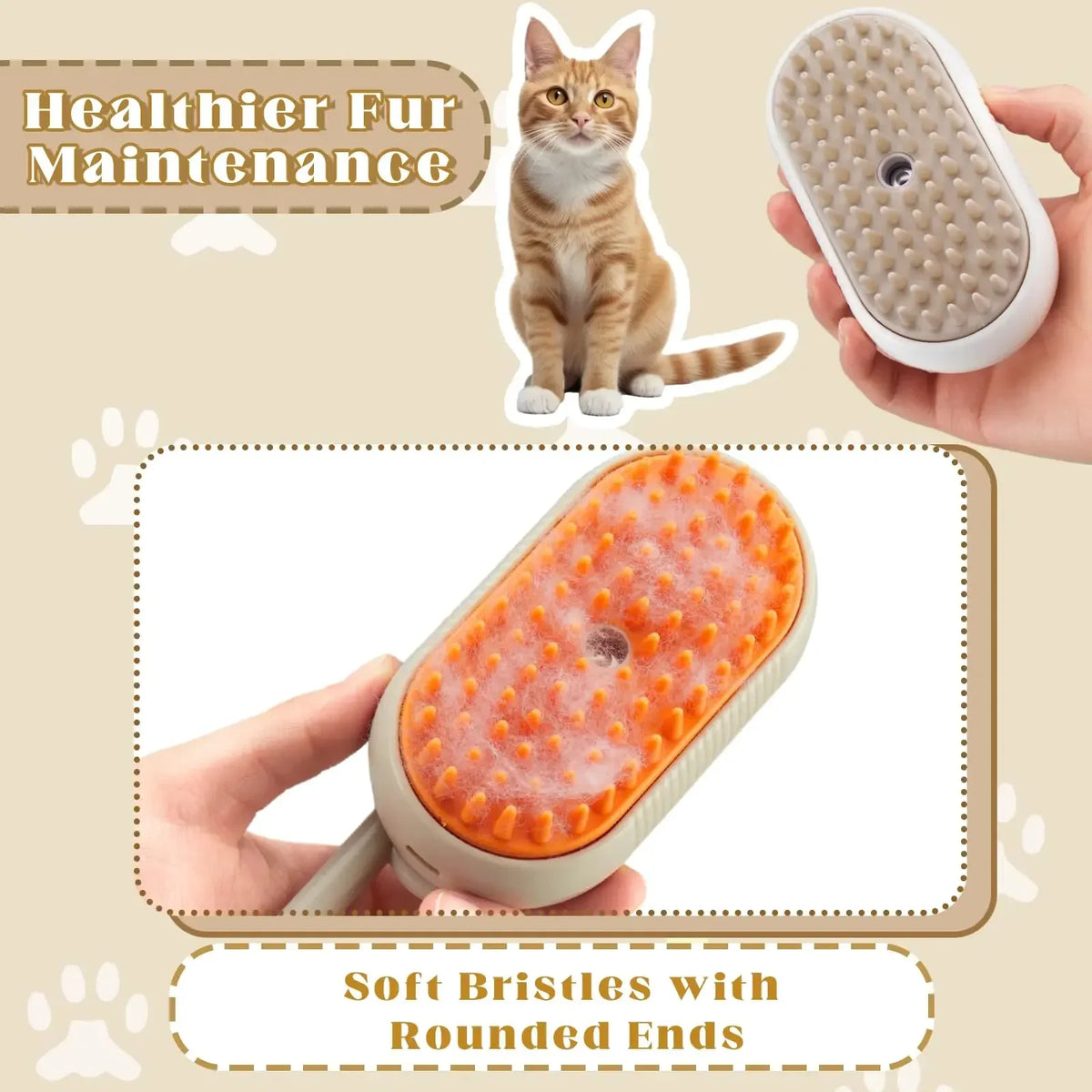 Pet Steam Brush 3-in-1 – Spray, Massage & Hair Removal